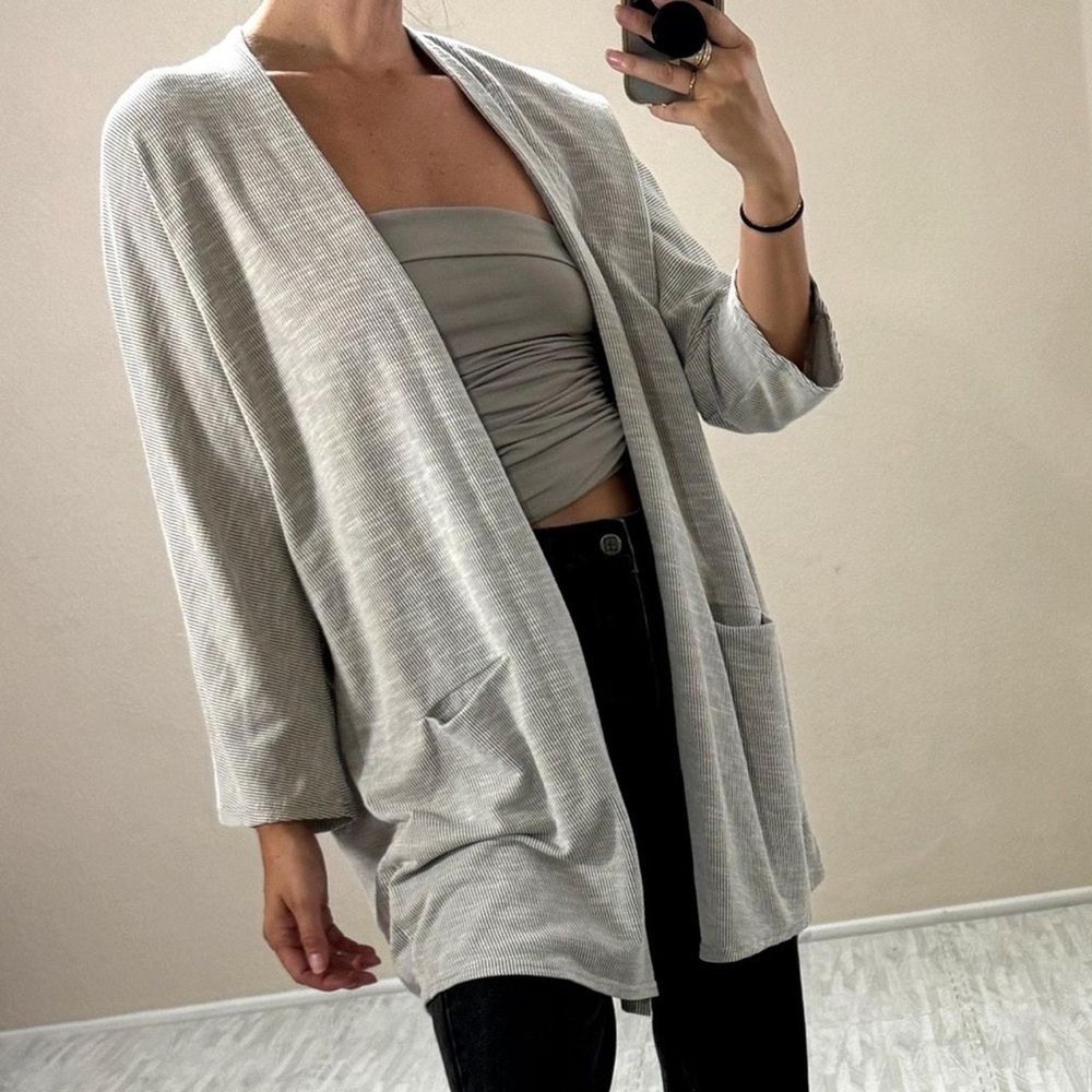 DONNI. Light Gray Open Front Cardigan